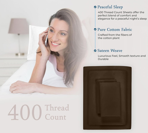 Conjunto Sábanas Royale Linens Algodón 400 Hilos, Chocolate