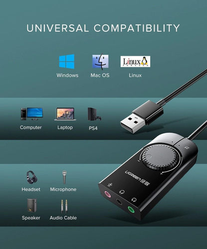 Placa De Som Externa Adaptador De Microfone De Áudio Usb