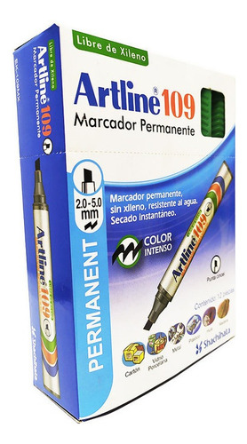 Caja De 12 Marcadores Permanentes Artline 109 Tinta Verde