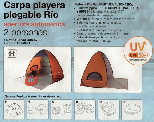 Carpa Broksol Pop Up Playera Protección Uv Automática