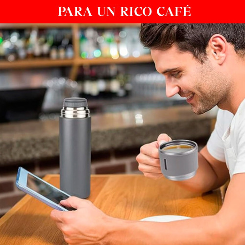 Termo Bebidas Frias Y Calientes En Acero Inoxidable+ 3 Tazas Verde Claro