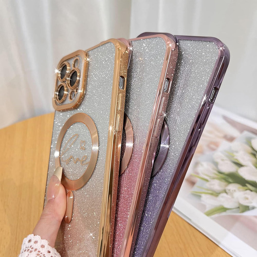 Fundas Para iPhone 12 Pro Max, 17cm, Rosa, Con Glitter Magné