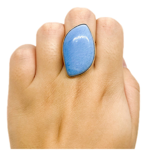 Anillo Ancho Piedra Ópalo Azul Plata 925 T:12 Regulable Plateado 12 Plata