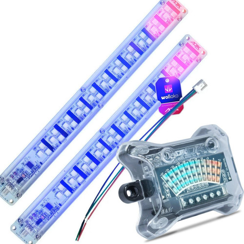 2 Régua Mini Vu Ajk Sound 33 Super Leds Azul + Central Vu