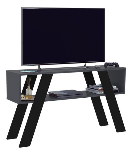 Rack Tv Até 55 Retrô 119cm Multimóveis Cr45216 Cor Grafite/Preto