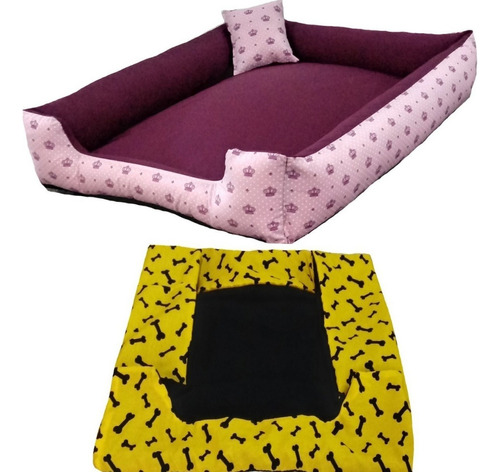 Cama Pra Cachorro Grande Cama Pet + Capa Extra 70x80cm Cor Cama Vinho + Capa Amarela