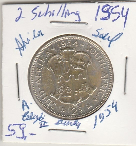 Africa Do Sul, 2 Schillings De Prata De 1954