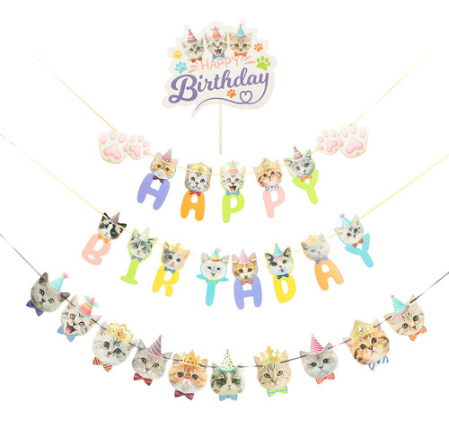 Set De Fiesta De Feliz Cumpleaños Con Forma De Gatito, Bande