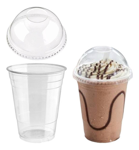 Vasos Pet 16 Oz Para Frappe Con Tapa Domo C/ 100pz