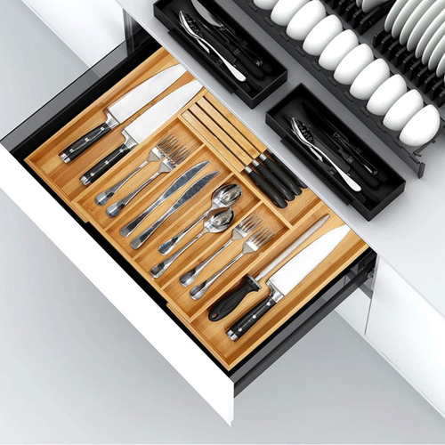 Bandeja De Cubiertos De Bambú Extensible Contenedor Cajón