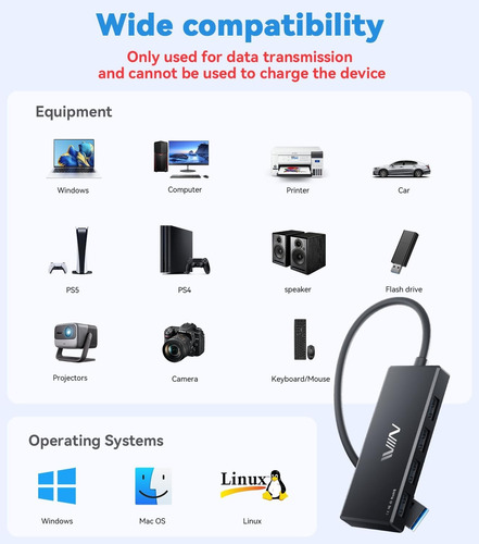 Concentrador Usb 3.0 Extensor Divisor Usb De 4 Puertos Negro