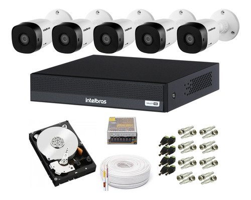 Kit 5 Câmeras Intelbras Multi Vhc 1120 B Dvr 8 Canais Com Hd