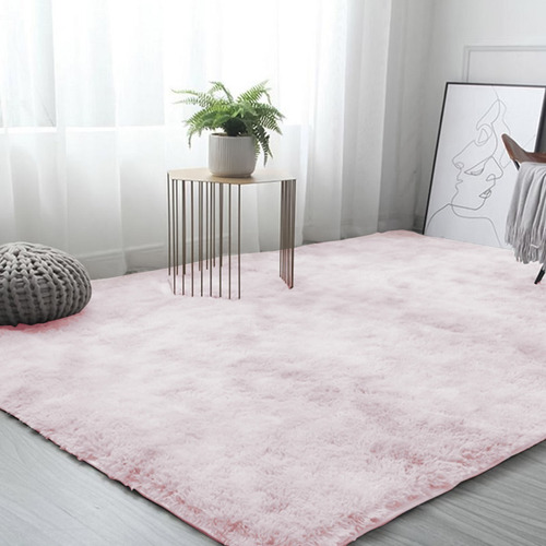 Tapete Decorativo Tipo Shag 200x160cm Peludo Antideslizante Color Rosa Claro