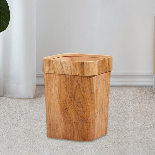 Household Wood Grain Trash Can Reusable Garbage Bin A
