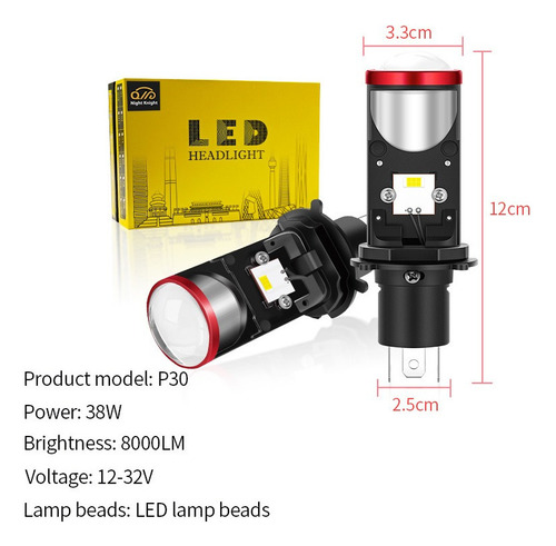 P Focos Led H4 Lupa Alta Y Baja Auto Motocicleta 2 Pieza