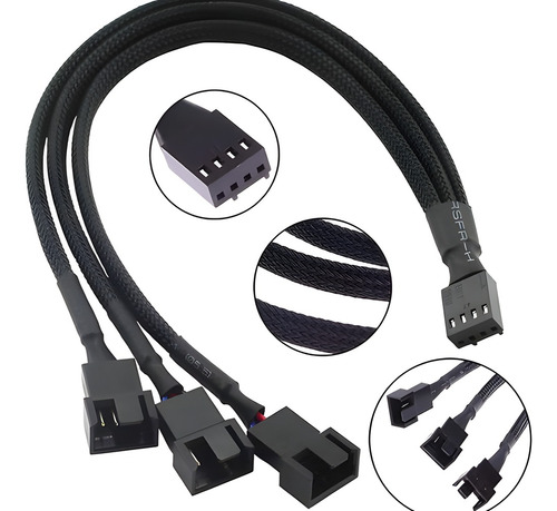 Cabo Multi-fan Sleeved 3 Cooler Fan 4 Pin Splitter Pwm 12v
