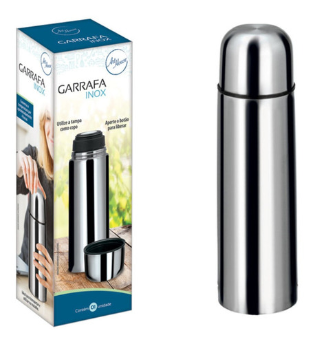 Garrafinha Térmica De Água Quente E Frio Em Aço Inox 400 Ml