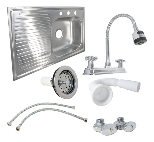 Tarja Acero Inoxidable C/ Escurridor Izq C/accesorios Ekon Color Plateado