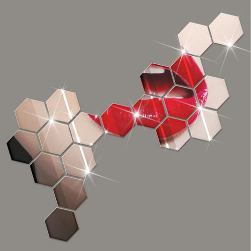 12 Piezas Hexagonales De Pared Adornos De Espejo Plata