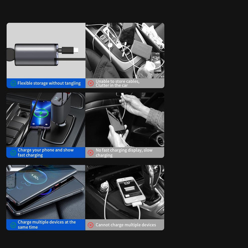 Cargador De Coche Retráctil De Carga Rápida Adaptador Para
