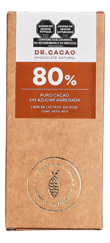 Chocolate 80% Puro Cacao Sin Azúcar - Drcacao -