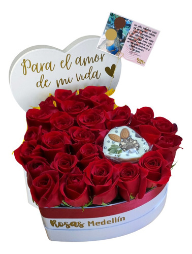 Corazón Con Rosas Y Chocolate Gourmet - Pequeño