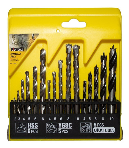 Juego De Brocas Para Madera Cemento Metal 16 Piezas 