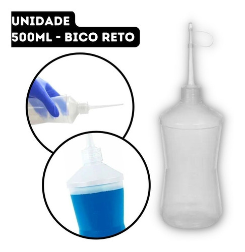 Almotolia De Plástico Transparente Bico Reto Bisnaga 500ml