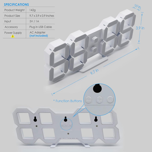 Kosumosu 3d Led Reloj Digital De Pared ,9.7 , Pantalla Gr...