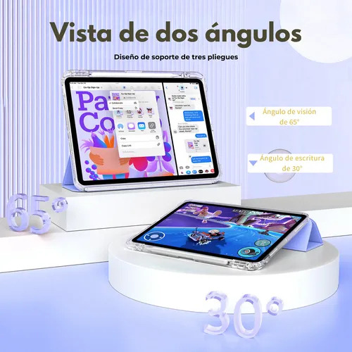 Mr. Gadgets Funda Case Transparente Smart Cover, Antifouling, Compatible Con iPad Mini 6ta, 7ma Gen A17 Pro Porta Lapices, Soporte Plegable, Color Lila