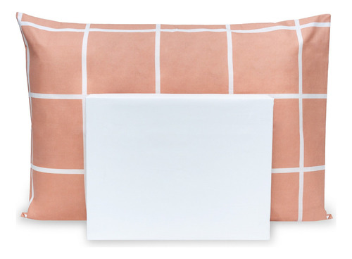 Lençol Solteiro 2pç Percal Flex Estampado Com Elástico Cor Grid Rosé-branco