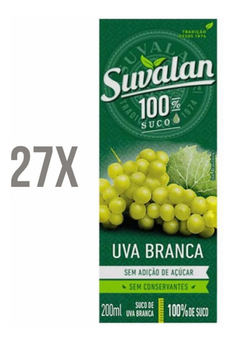 Suco Zero Açúcar E Conservantes Uva Branco Suvalan 200ml