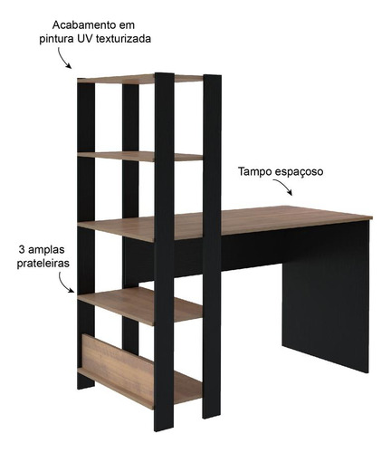 Escrivaninha 120cm Com Estante Lateral Multimóveis Cr25207 Cor Off White/Carvalho