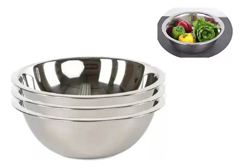 3pz Set Ensaladera Tazon Bowl Acero Inoxidable Cocina 26cm Plateado
