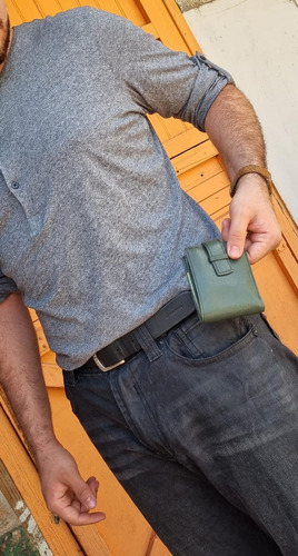 Billetera Cuero Hombre Con Tarjetero Y Traba Verde