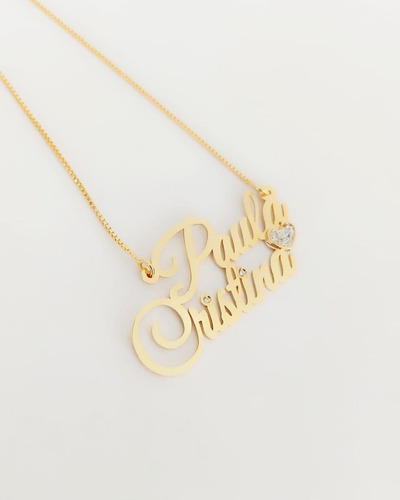Gargantilha Personalizada Nome Composto Coração Banhada Ouro Cor Dourado