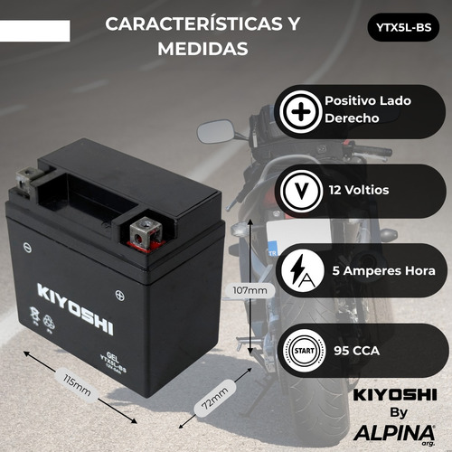 Bateria Moto Kiyoshi Ytx5l-bs Libre De Mantenimiento Gel