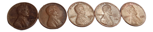 Lote 5 Moedas Antigas One Cent De Dólar Americano (Usado)