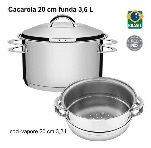Panela Com Cozivapore Tramontina Solar 20 Cm Fundo Triplo