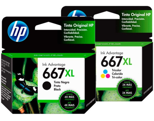 Imagen 1 de 5 de Combo 2 Cartucho Tinta Hp 667xl 1color 3ym80al 1negro 3ym81a