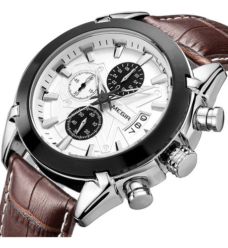 Reloj Deportivo De Cuero Para Hombre Megir Chronograph 2020