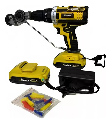 Parafusadeira Bateria 21v Com Cortador De Chapa Titanium Cor Amarelo