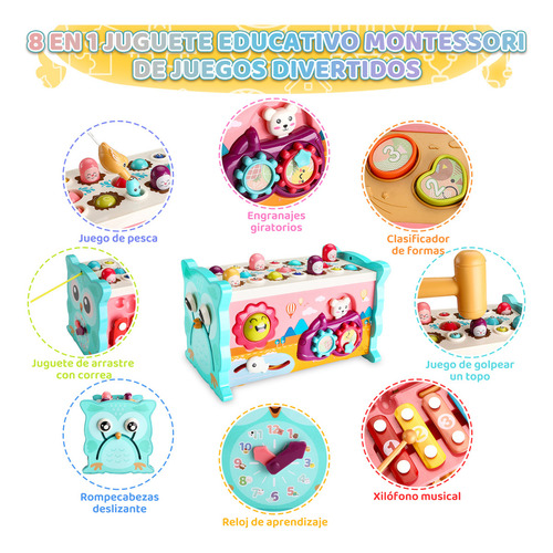 Juguete Montessori Bebes Educativo Martilleo Juego 8 En 1