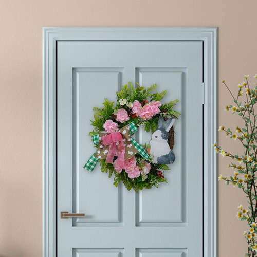 Corona De Pascua Con Bowknot Floral Wreath Pink Rose Para El