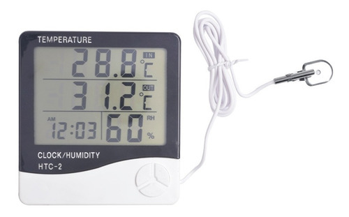 Imagem 2 de 7 de Termo Higrômetro Htc-2 Sonda Temperatura Umidade Relógio
