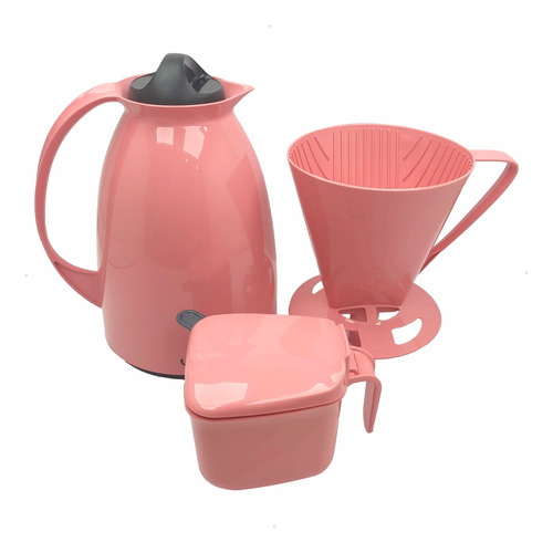 Garrafa Térmica Café Açucareiro Suporte Filtro Coador Rosa