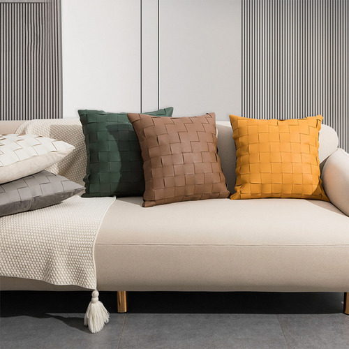 (gy) Almofada American Throw Para Estojo Solid Woven Lea