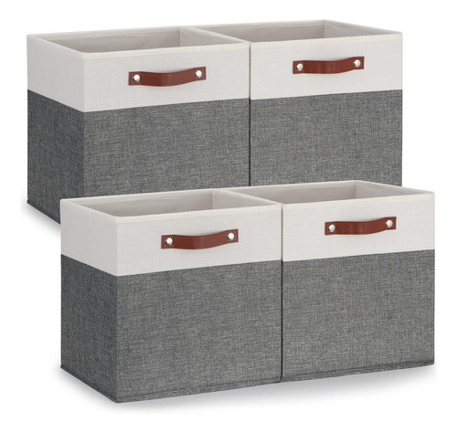 Cubos Almacenamiento 33x33 Cm 4 Tela Asas Cuero Organiza
