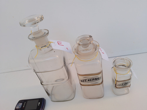 Lote 3 Antiguos Frascos Farmacia Boticario Etiqueta Horno E (Usado)