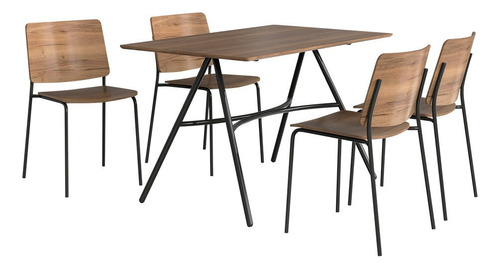 Juego De Comedor Estilo Contemporáneo Mesa Y 4 Sillas Color Café Diseño de la tela de las sillas Madera